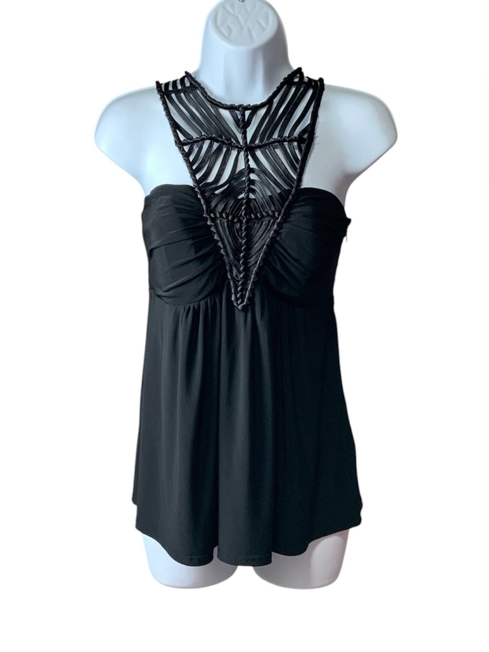 Boston Proper Black Macrame Sleeveless Top